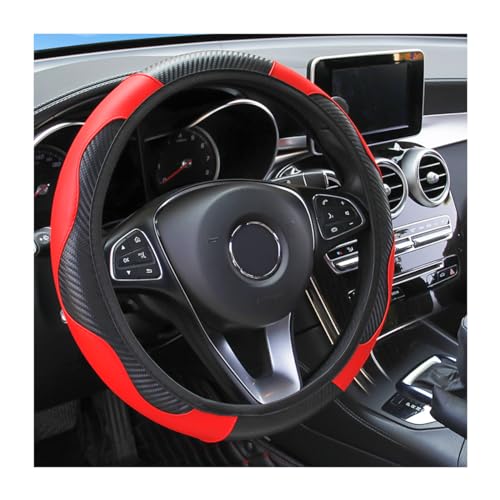 Osilly Car Steering Wheel Cover, 15 inch Carbon Fiber Microfiber PU Leather Elastic Steering Wheel Protector for Men Women, Anti-Slip Breathable Car Interior Accessories for Most Cars (Red)