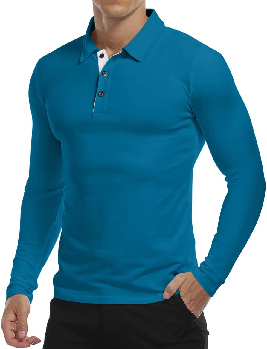 KUYIGO Herren Lang&Kurzarm Polo Shirts Baumwolle Sommer Tops Slim Fit Solide Farbe Basic Golf Tennis Sport Polo Shirts S-XXL
