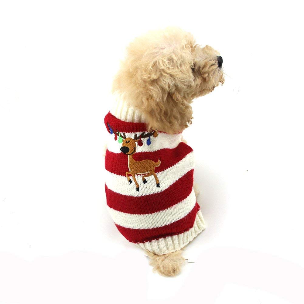 Delifur Dog Christmas Reindeer Sweater Pet Winter Elk Bells Sweaters for Small Dog and Cat M Red