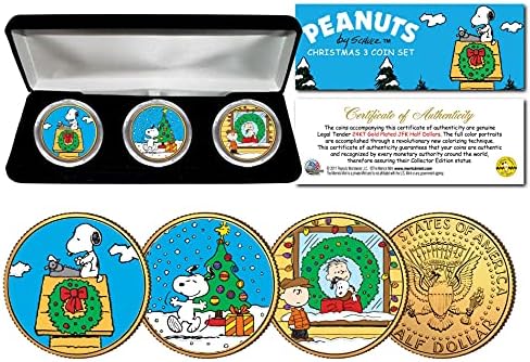 Merrick Mint Peanuts Christmas Charlie Brown Snoopy 24K Gold JFK Half Dollar 3-Coin Set Box image 2