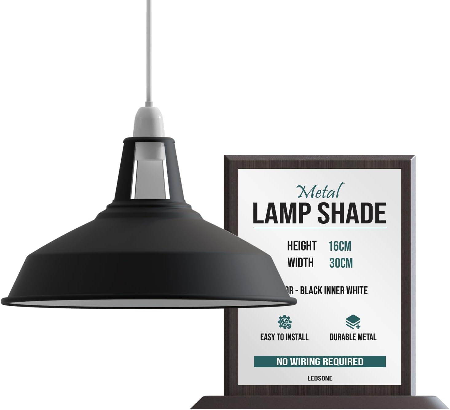 Ledsone Barn-Black Vintage Industrial Pendant Lights Metal Lamp Shades In A Retro Modern Style Antique Shades For Ceiling Lights Lampshades For Lights In Bedroom Kitchen And Bathroom, Black Inner White