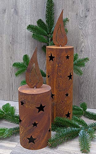 2er Set Windlicht Kerze 35 + 50 cm aus Metall Edelrost Rost Weihnachten Deko Weihnachtsbaum Cover