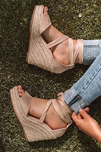 Image of SERAIH Womens Lace up Espadrilles Platform Wedges Sandals Heels Tie Ankle Strap Summer Dress Shoes