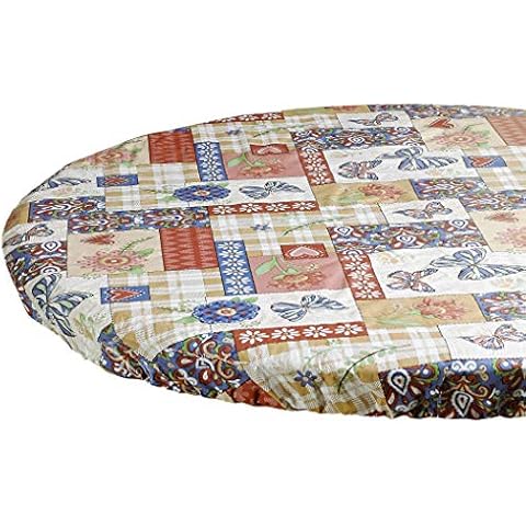 HomeCrate Rustic Patchwork Heavyweight Vinyl Tablecloth, Small Round Cover