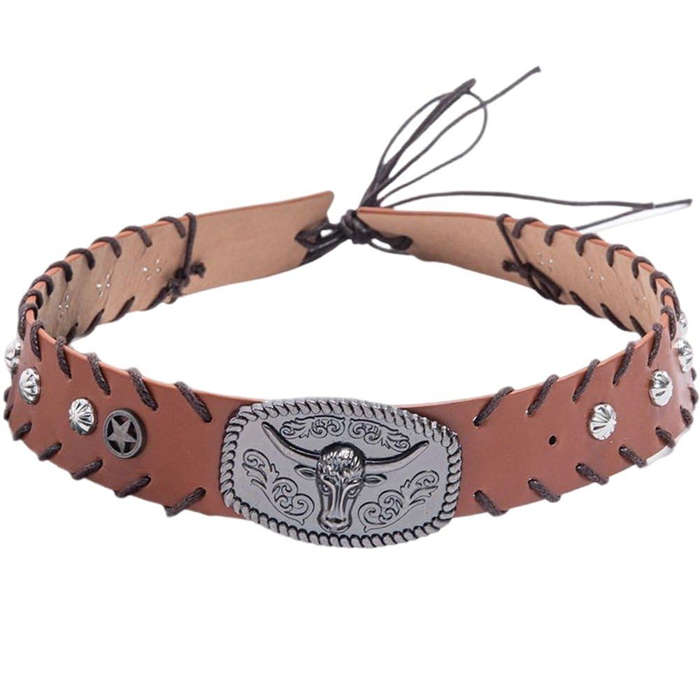 Hrippy Bull Head Leather Hat Band, Ethnic Replacement Strap for Cowboy Fedora and Panama Hat Matching Decor