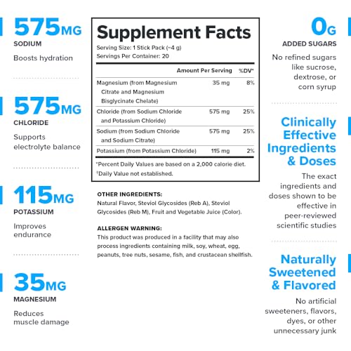 LEGION Hydrate Electrolyte Powder Packets with Sodium, Potassium & Magnesium – Sugar-Free Hydration Mix for Energy & Recovery (20 Serving, Fruit Punch)