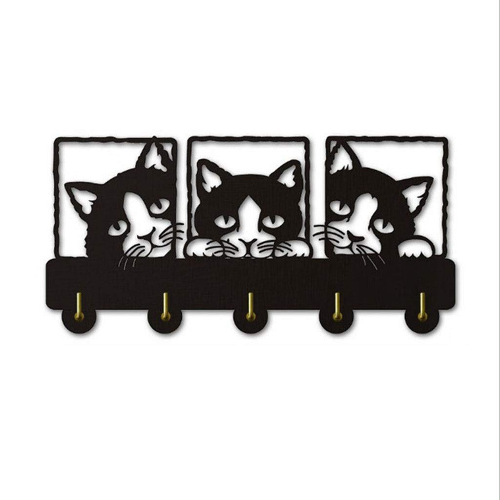 DXTFDHB Wooden Key Holder, Self Adhesive Wall Hooks, Coat Hooks, Organized Hanging Key Rack - Black(#2)