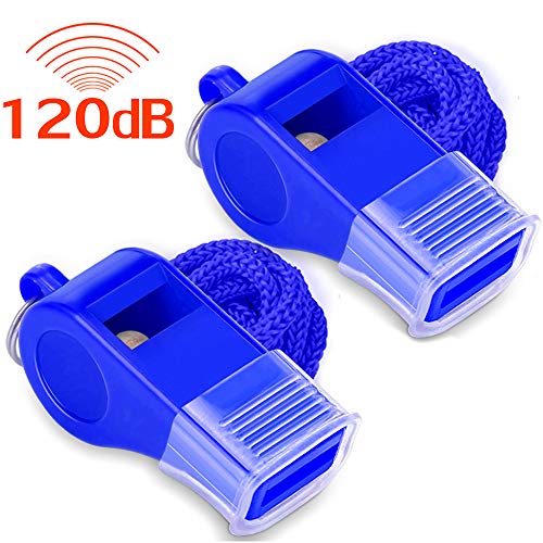 Hipat Whistle with Lanyard & Mouth Grip, 2 Packs Blue Plastic Whistles, Loud Crisp Sound, Sports Whistles Great for Coach, Referee, Basketball, Lifeguard, Survival