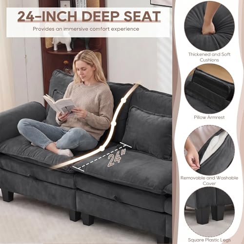 Image of IPKIG 117 inch Modular Cloud Couch with Storage, L Shaped Sectional Sofa with Ottoman & Pillow, Velvet Deep Seat Sectional Couches for Living Room, Apartment, Dark Grey