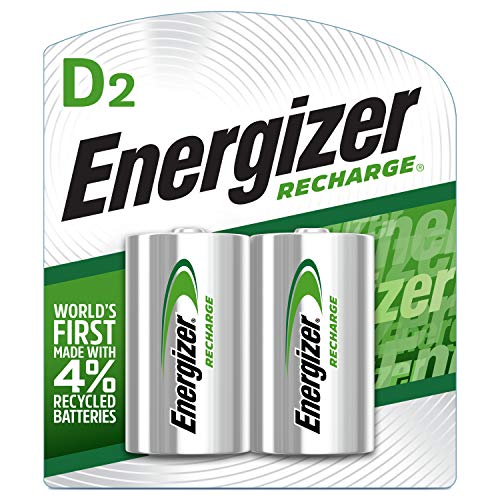 Energizer Rechargeable D Batteries, NiMH, 2500 mAh, 2 count (NH50BP-2),Green and Silver