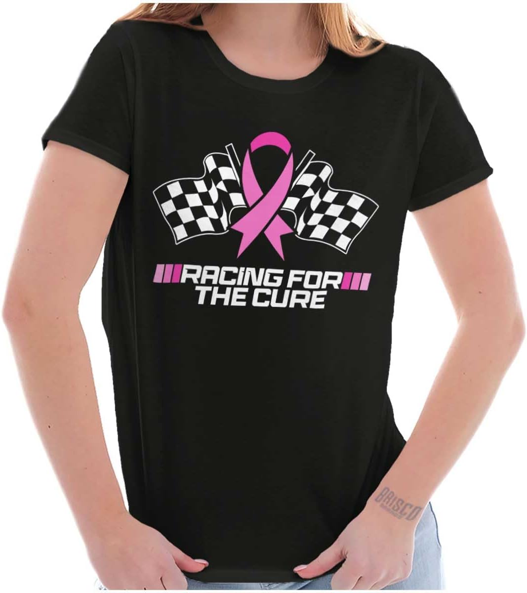 Brisco Brands Breast Cancer Racing for The Cure Womens Slim Fit Graphic Tee