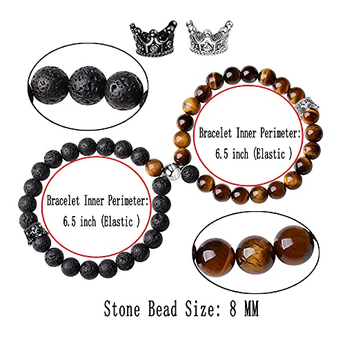 Xiannvxi Couples Mutual Attraction Distance Bracelets King&Queen Crown Couple Bracelets His And Her Lover Lava Rock Tiger Eye Healing Crystal Beads Bracelet Valentines Day Gifts #TOP4