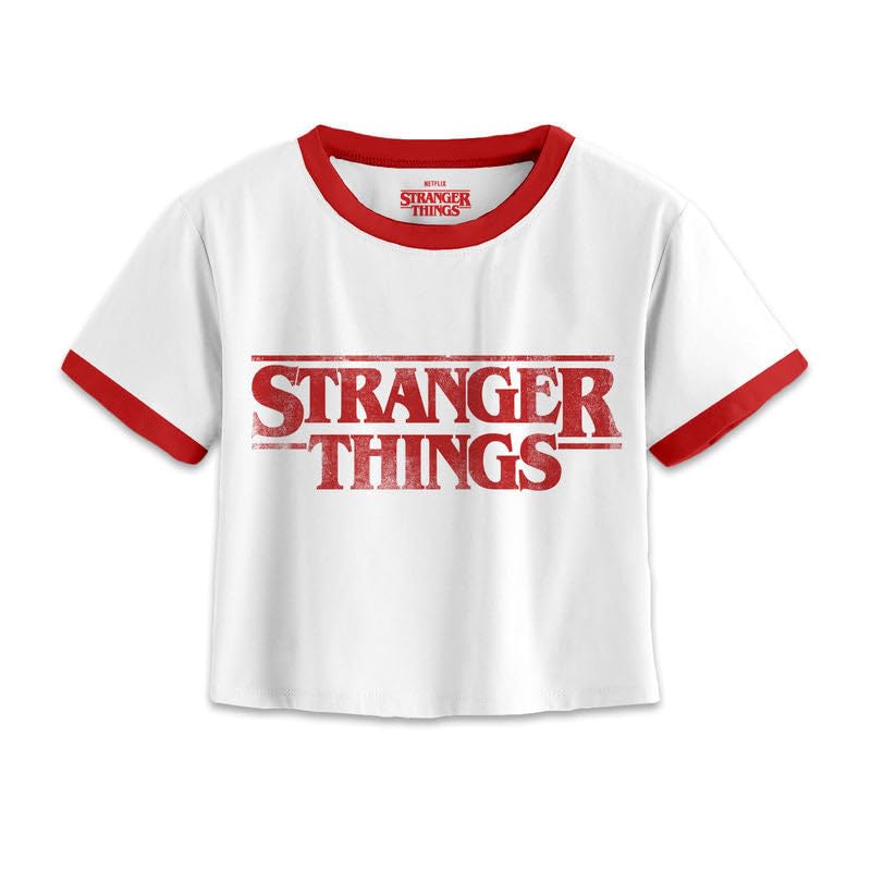 Heroes Inc. Stranger Things Distressed Logo Crop Top, blanco, M