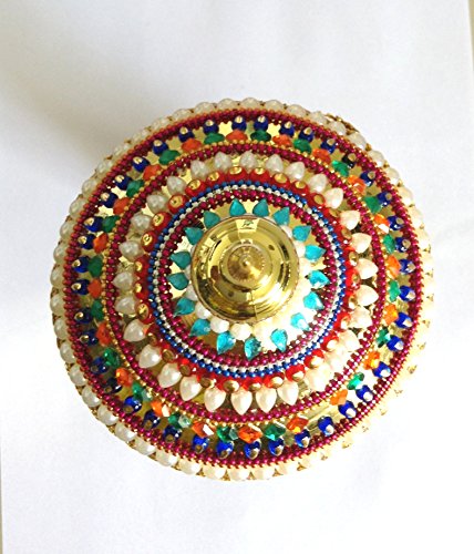 Image of Fabric Umbrella Chhatra with Hanging Crystals for God Idol, Car Dashboard /Office Desk /Table /Home Decor Showpiece, Chatri Aasan for God Murti, Multicolour, Fantasy, 10 Cm - L19