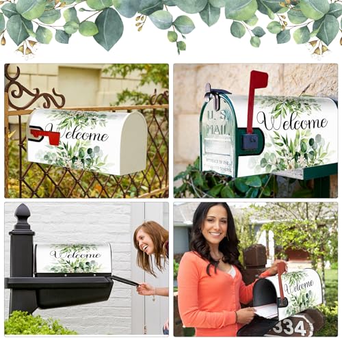 Image of Tiamon Mailbox Covers Magnetic Welcome Letter Box Wrap Standard Size 21x18 Inch Spring Leaves Mailbox Decor Summer Post Box Decoration for Outdoor Garden Yard(Green Eucalyptus)