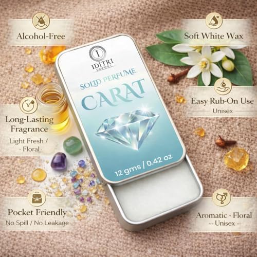 Image of IDITRI EXPORT Solid Perfume |Carat&White Oud Alcohol Free Wax Perfume Balm, Long Lasting | Pocket Tin 12g, Pack Of 2| Non Greasy Smooth Glide, Travel Friendly Men And Women
