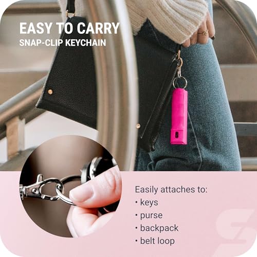 Image of SABRE Pepper Spray with Fast Flip Top Safety & Snap‑Clip Keychain for Self Defense - Maximum Police Strength OC with UV Marking Dye, Finger Grip, 10‑Sec. Spray, 14-ft Range, Made in USA, 0.54 fl oz