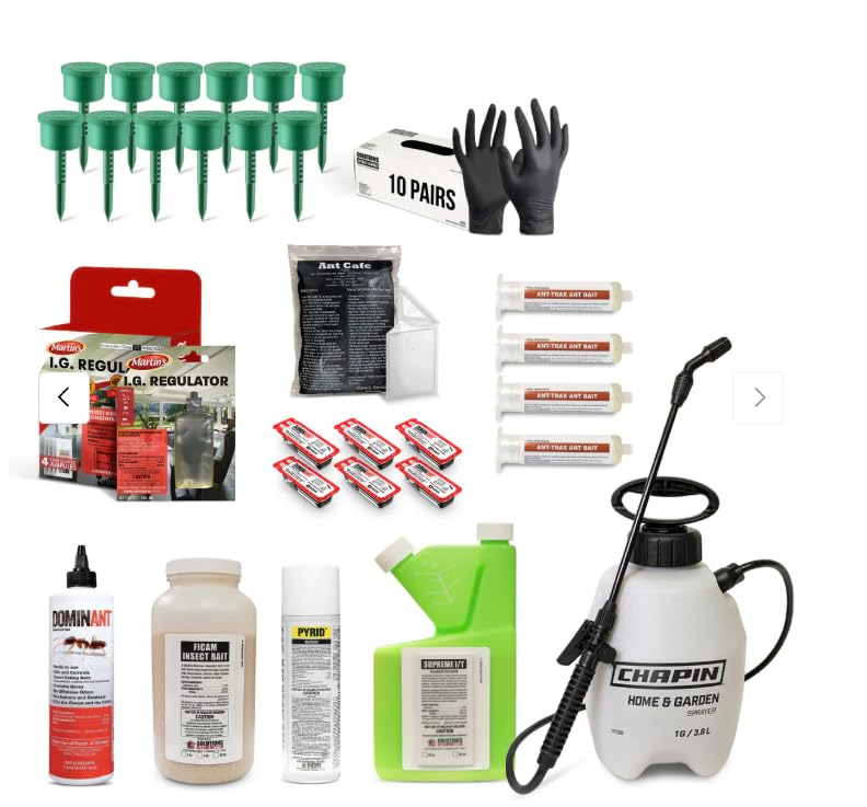 All-in-One Ant Control Kit – Indoor/Outdoor ant Treatment with bifenthrin, IGR, Gel &amp; granular baits, Pyrethrin aerosol, Liquid Borate Bait, Stations, Sprayer &amp; Gloves.