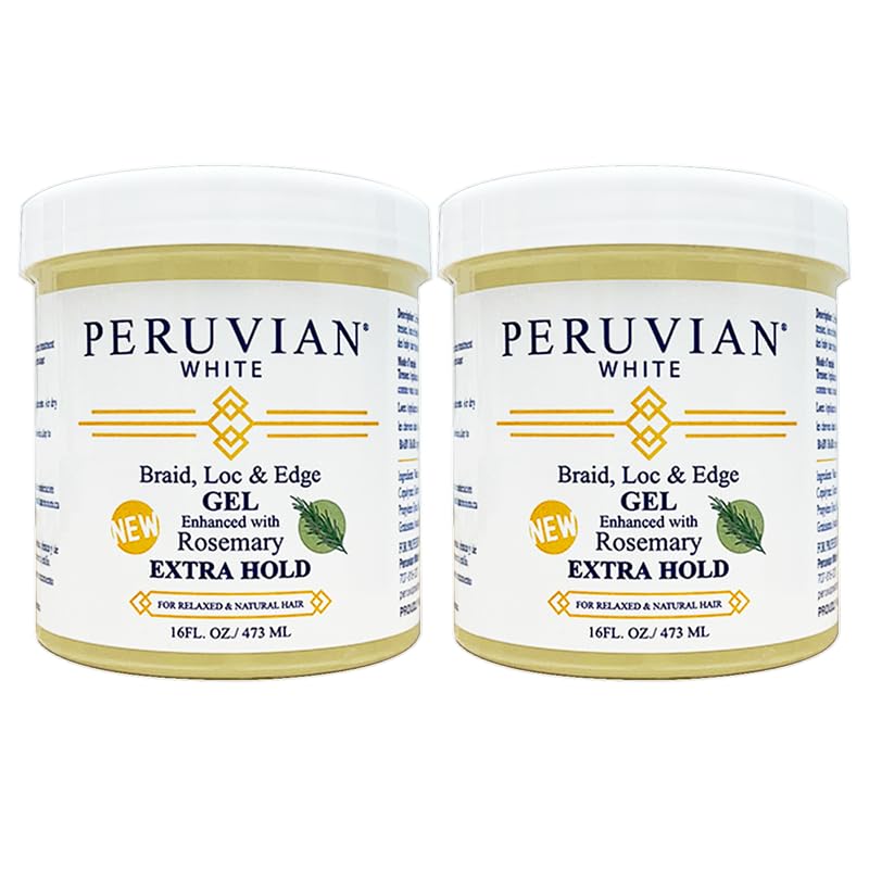 Peruvian white Gel Braid, Loc, and Edge Extra Hold para cabello relajado y natural, 16 onzas (romero) (paquete de 2)