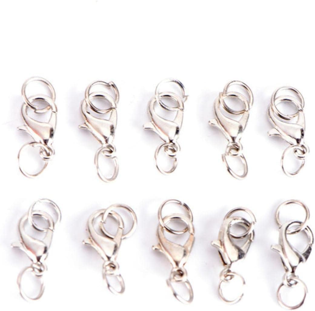 Chiusure a moschettone, connettori, 50Pcs Boho Lobster Claw Chiusure Split Ring Jump Rings Making Hook Beads Crimp End Connectors Collana Risultati Creazione di gioielli-Oro (Color : White10mm)