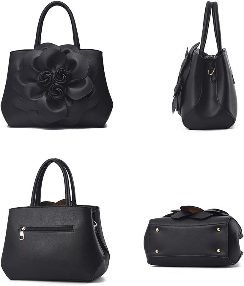 Tote Top-handle Handbags for Women 3D Floral Purse PU Leather Hobo Crossbody Shoulder Bag Satchel - Image 4