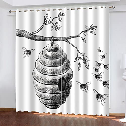 Kodaqo Decoracion habitacion Ojal con Aislamiento térmico Cortinas Opacas Impresas en 3D para panales de Ramas de Pulgadas de Sala de Estar 280x180cm