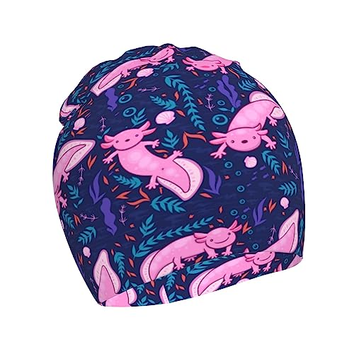 Rqzwdq Cute Axolotl Kawaii Pattern Kids Beanie Hats Warm Knit Beanie Cap Skull Caps Gifts Decor for Boys Girls White