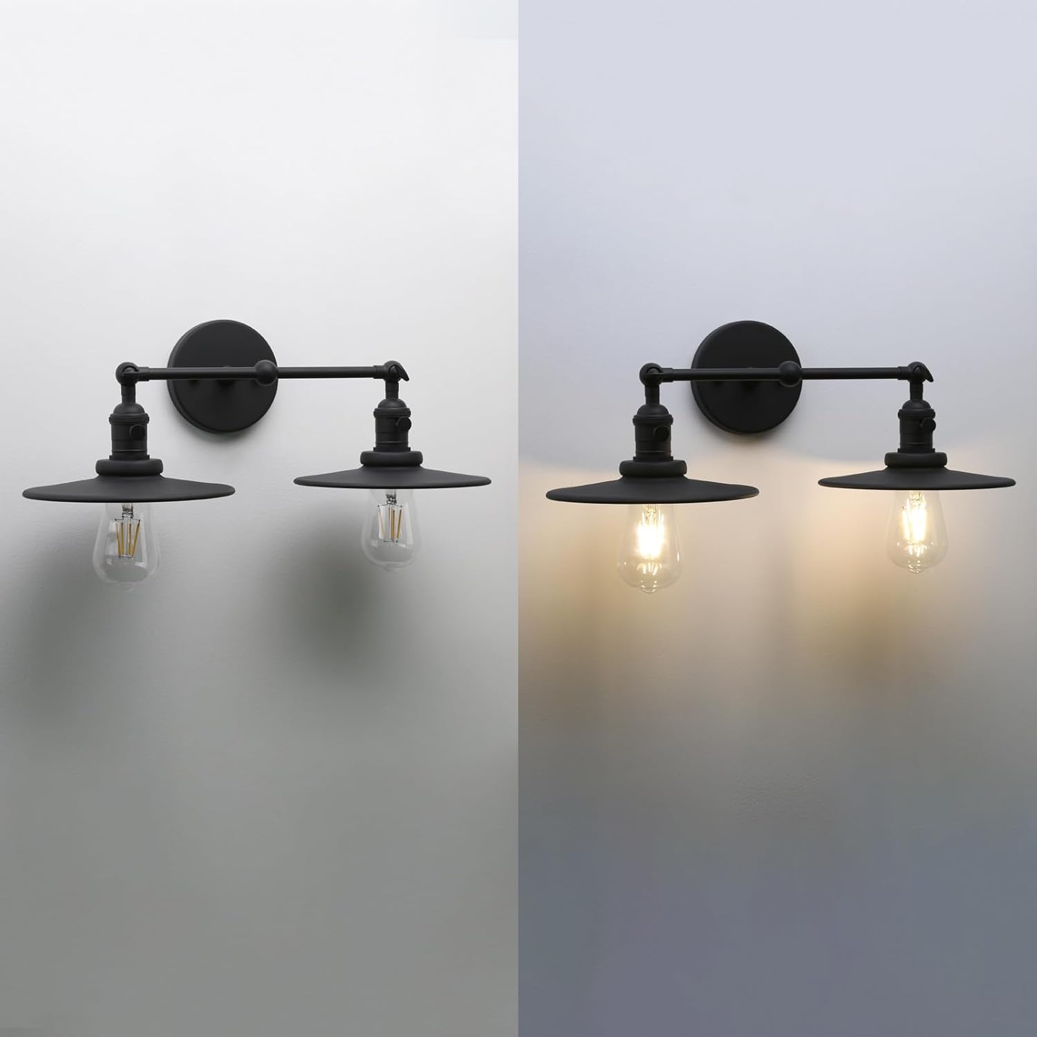 Phansthy 2 Lights Sconce with Switch Matte Black Vanity Light with Dual 7.87 Inches Flat Crafted Light Shade (Matte Black)