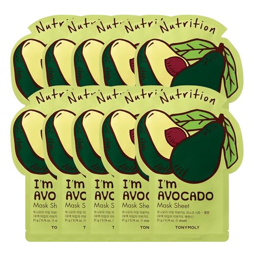 TONYMOLY I'm Avocado Sheet Mask, 10-Pack - Hydrating Vitamin C Face Mask