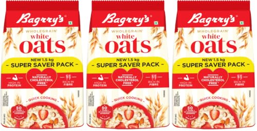 Image of Bagrry's White Oats 1.5kg | Instant Breakfast Cereal | Premium Whole Grain | High Fibre & Protein | Non-GMO & No Added Preservatives | Supports Weight Management & Heart Health | Healthy & Natural | Instant Oats