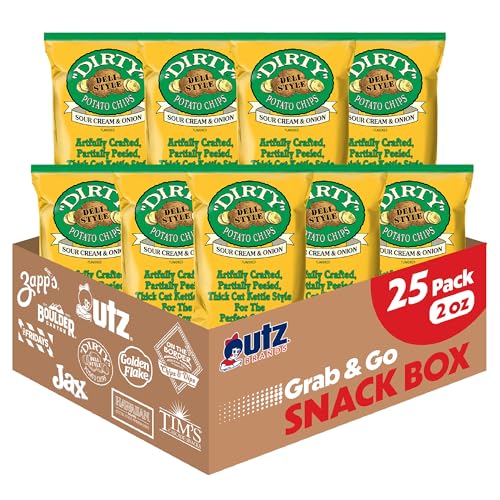 Dirty Kettle Potato Chips, Sour Cream & Onion, 2 oz. Bag, 25 Count – Gluten Free, Skins On, Crunchy Chips, Great for Lunches or Snacking on the Go