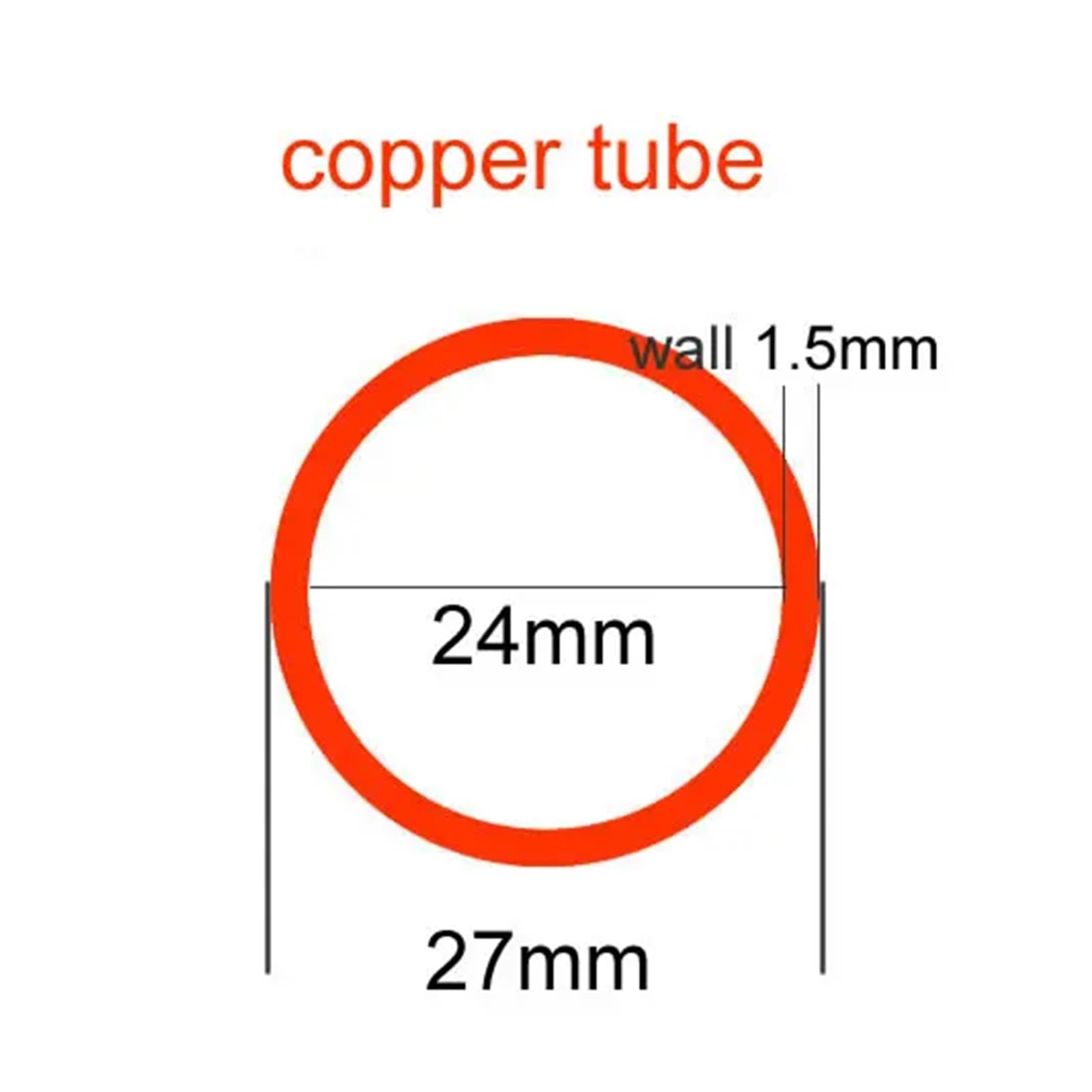 Tubo de cobre T2 OD27 diámetro exterior de 27 mm de grosor de pared de 1,5 mm, tubo de cobre hueco capilar para fontanería (27 x 1,5 mm, 500 mm)