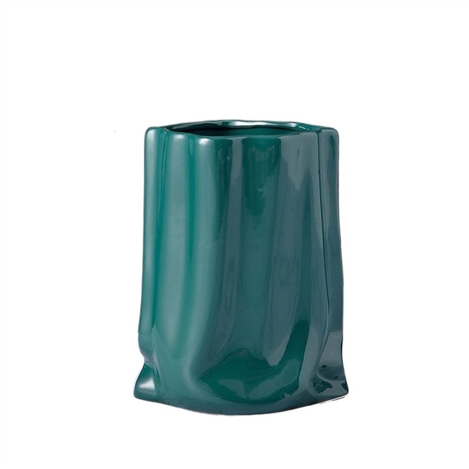 Bzgpmfud Green Vase Desktop Pleated Texture Ceramic Plated Potted Plants Desk Decoration Flowers Pots Decorative Flower Arrangement Floral(Green)