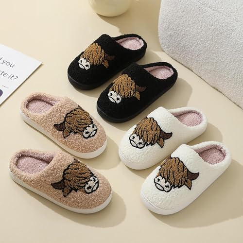 Gaolinci Cute Cow Head Cotton Slippers, Warm Fuzzy Slippers for Women3