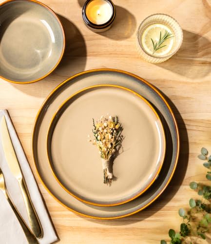 Image of TheTerra Ceramic Dinnerware Set for 6, 18-Piece Plates and Bowls Set