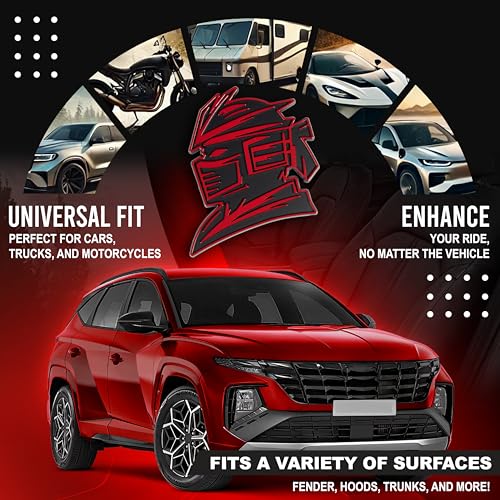 Image of Samurai Emblem, Custom 3D Car Badge - Universal Exterior Accessories for Car, Truck, SUV, Motorcycle (Set of 2) (Red)