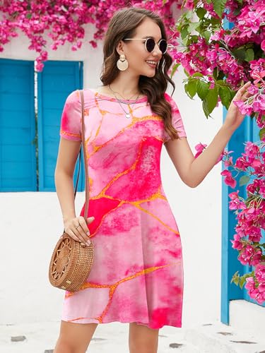 Image of KORSIS Summer Women's Dress Casual T-Shirt Short Sleeve Dresses Swing Flowy Beach Vacation Work Sundress with Pockets