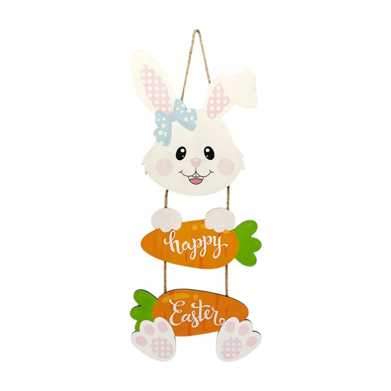 PIXZCSA Easter Bunny Pendant Wooden Easter Decor Happy Hanging Sign Adorning Home For Festivals Bedroom Wood Hanging Sign Decoration Porch Wreath