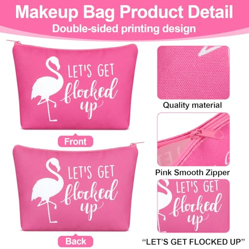 Kacctyen 12 Pcs Flamingo Cosmetic Bags Gifts Let'a Get Flocked up Flamingo Makeup Bag Canvas Zipper Pouch Pink Bachelorette Party Favor Supplies for Women Summer Bridal Showers Party Decorations4