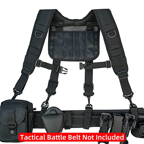 KUNN Tactical Suspenders Police Suspenders for Duty Belt Harness with Molle Strap and D-Ring,L