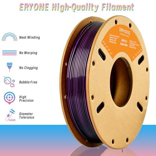 Image of ERYONE Silk Dual Color PLA Filament 3D Printer 1.75mm + /- 0.03mm, Bicolor Filament Two Tone PLA 250g(0.55lbs) Cardboard Spool, Black Purple