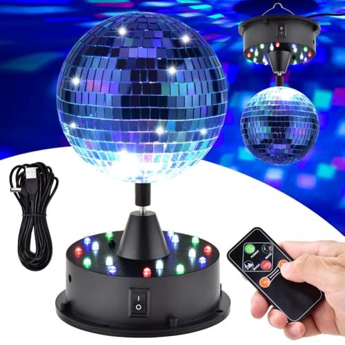Ohulelks Bola de Discoteca Giratoria de 5 Pulgadas con Control Remoto, Bola de Discoteca Ajustable de 6 A 12 RPM, Luz de DJ de 18 LED, para Colgar y Usar en Mesas.
