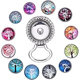 SUNNYCLUE 1 Box Interchangeable Eyeglass Holding Snaps Brooch with Tree of Life Glass Snaps Button 18mm Snap Charms Jewelry Pendant for Jewelry Making Supplies