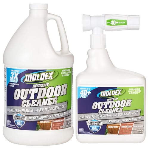 Moldex® Instant Outdoor Cleaner with Bleach Combo Pack, 1 Gallon Refill + 64 oz Hose End Sprayer, Fast Acting Outdoor Surface Cleaner for Siding, Decks, Fences and Exterior Surfaces