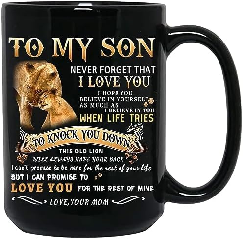 Shqiueos Valentines Day Gifts for Son from Mom-to My Son Lion Mug, Son Birthday Gifts from Mom, I Love You Son, Inspirational Father's Day Christmas Gift for Kids Men Son Adult (15oz) - Image 2