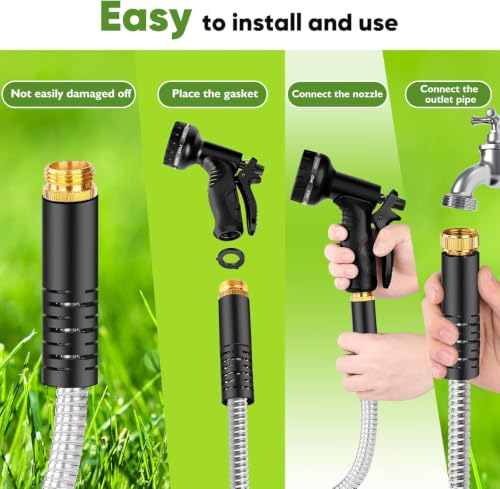 Image of CXEZSIK Garden Hose metal 100ft Lightweight, Non-Expanding, Leak-Proof Metal Connector, No-Knot No-Tangle, Easy to Store and Carry, Wear-Resistant, 3 /4GHT Flexible Water Hose for Yard, Outdoor | CXEZSIK Garden Hose 100ft metal hose