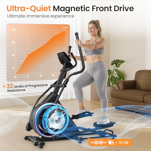 FEIERDUN Elliptical Machine,Total Body Fitness Cross Trainer for Home Use, Cardio Training Elliptical Trainers with Hyper-Quiet Electromagnetic Front Driving System, 32 Resistance Levels, 20IN Stride - Image 5