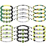 Unittype 24 Pcs Jamaica Beaded Bracelets Bulk 6 Style Jamaica Independence Day Souvenirs Letter Flag Bead Wristband for Women Men Hispanic Heritage Reggae Party Favors Patriotic Pride Gift