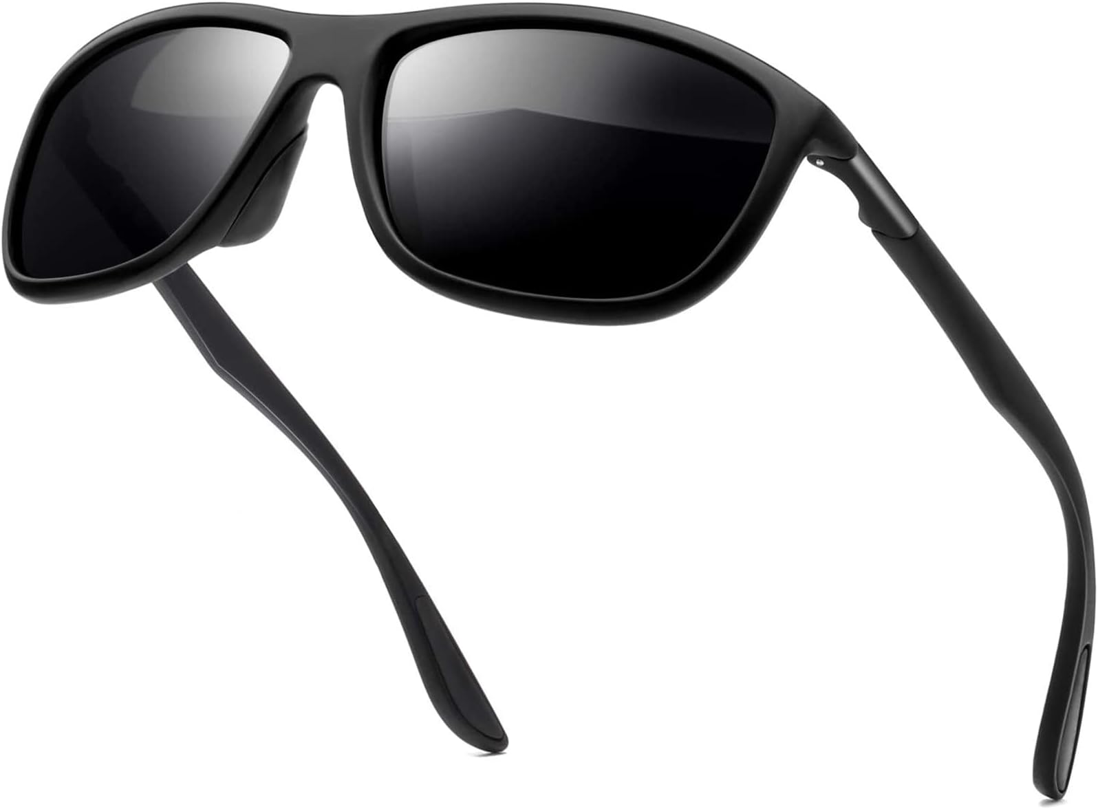 Rectangular Sports Fashion Polarized Sunglasses - KANASTAL Durable Lightweight Sun glasses for Men and Women KU1907（Matte Black Frame Black Lens）