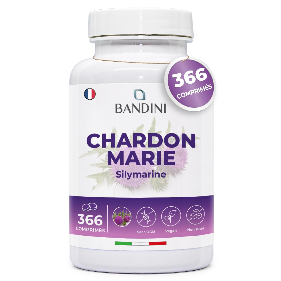 Bandini® Chardon-Marie 366 comprimés de 300mg | 1200 mg/jour, Extra Fort | Supplément alimentaire à base de silymarine | Régénérant Foie, Protection, Détox et Digestion | Naturel et 100% Végétalien